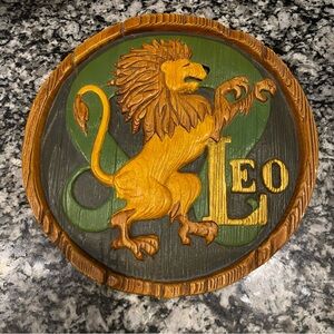 Vintage 70’s Large Chalk-Ware "Leo the Lion Horoscope Plaque"
